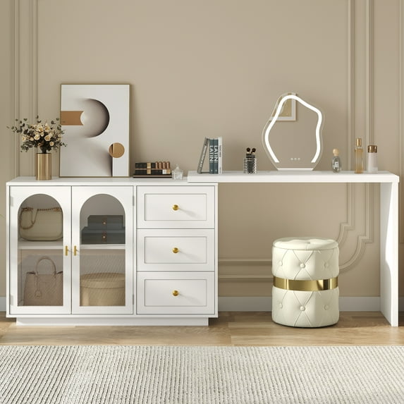 Heynemo Extendable Makeup Vanity Desk with 3 Drawers & 2 Doors
