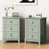 Heynemo Green Nightstand Set of 2: Modern 3-Drawer Dressers, Tall Narrow Bedside Tables with Smooth Gliding Drawers for Bedroom
