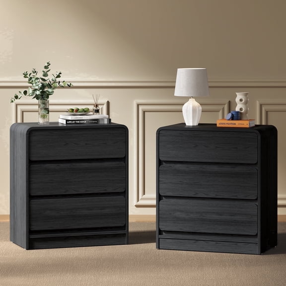 Heynemo Modern 3-Drawer Storage Dresser Set of 2 for Home and Office, Black