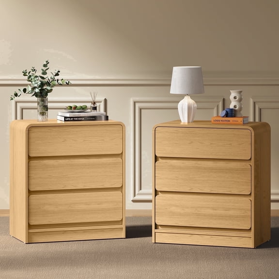 Heynemo Modern 3-Drawer Storage Dresser Set of 2 for Home and Office, Natural