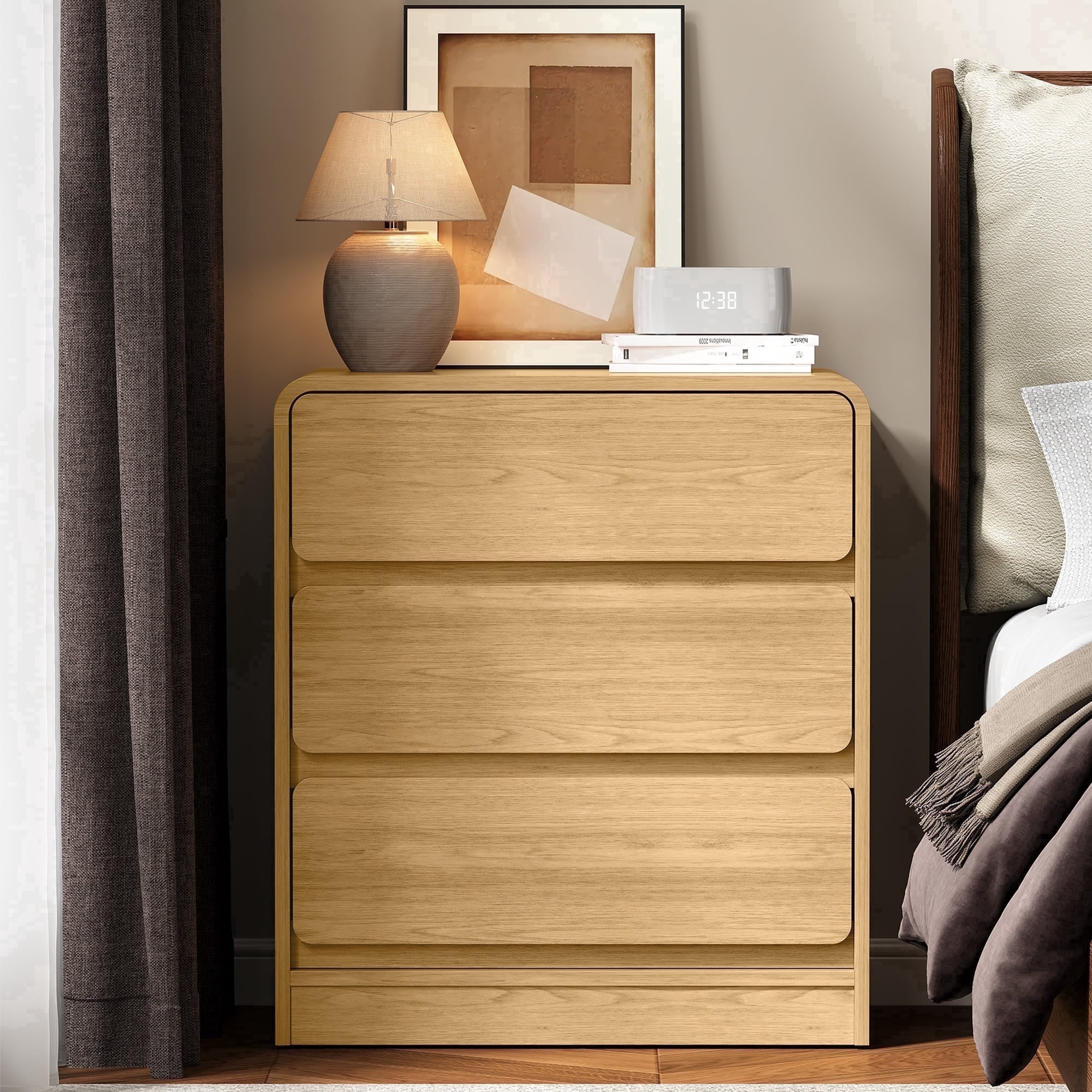Heynemo Modern 3-Drawer Storage Dresser for Home and Office, Natural