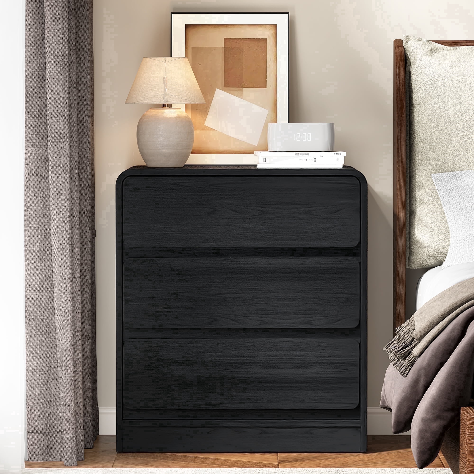 Heynemo Modern 3-Drawer Storage Dresser for Home and Office, Black