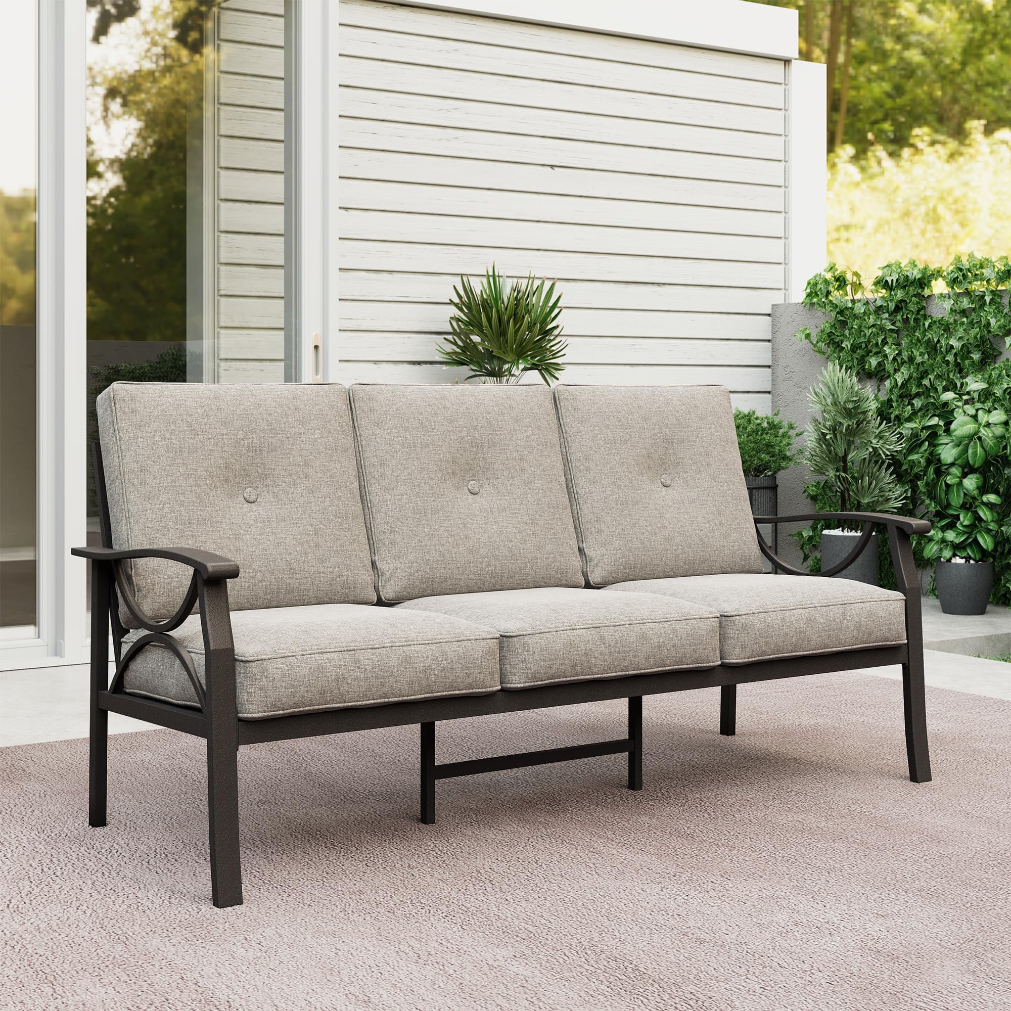 Heynemo Patio 3 Seats Sofa, All-Weather Outdoor Couch, Patio Furniture ...