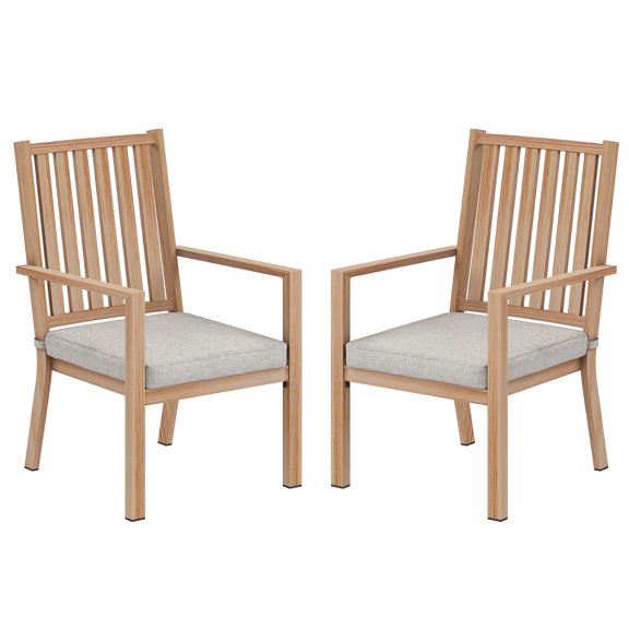 Heynemo Patio Dining Chairs Set of 2, Aluminum Outdoor Dining Chairs with Cushions, Burlywood