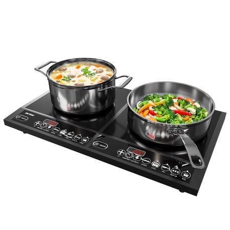 Heynemo Portable Dual Induction Cooktop, 1000W+800W Electric Double Burner Induction Cooker Hot Plate 8 Power 8 Temperature Settings, Countertop Burner with Timer, Black