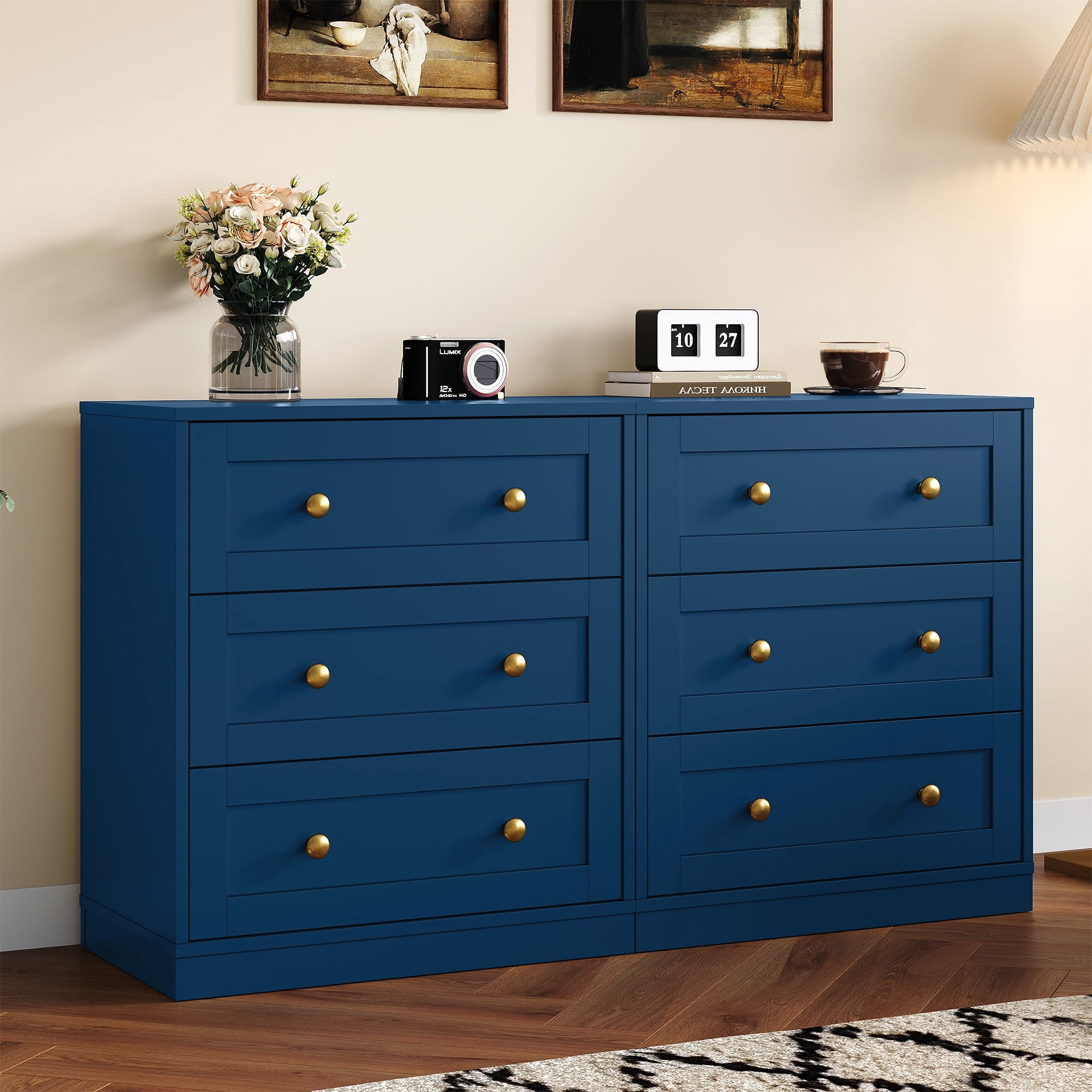 Heynemo Green Nightstands Set of 2, 3-Drawer Wooden Bedside Tables