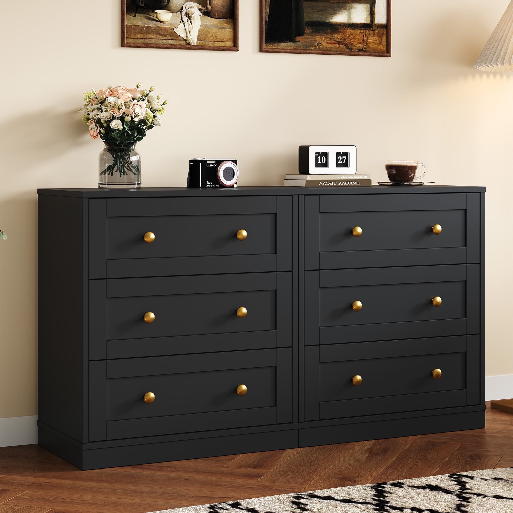 Black Nightstands Set of 2, 3-Drawer Wooden Bedside Tables for Bedroom, Living Room, or Hallway - Walmart.com