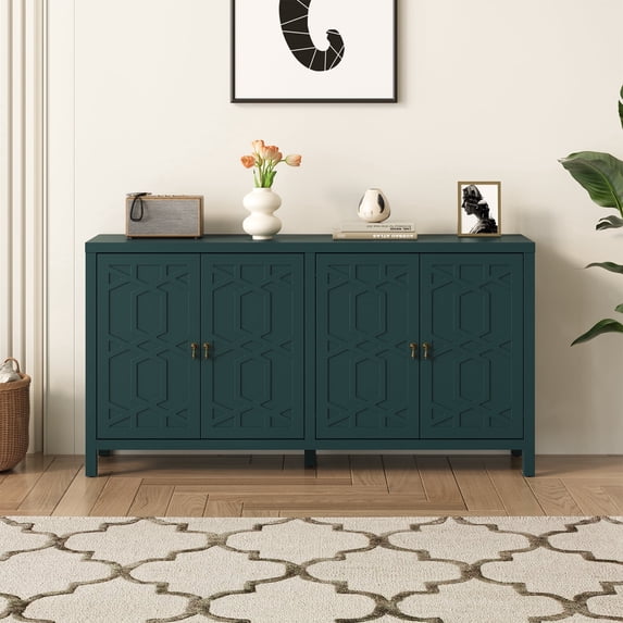 Heynemo 60" Modern Sideboard, Mid Century Buffet Cabinet with 4 Doors and Adjustable Shelves, for Entryway, Dining Room, Living Room, Bedroom, Turquoise