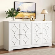 Heynemo 56'' Sideboard Credenza with Adjustable Shelves, 4 Doors, Wood Storage Cabinet, White