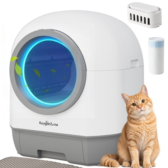 Heynemo Smart Self-Cleaning Cat Litter Box with Odor Control, Infrared Sensors, Sleep Mode, and Remote APP Control  Effortless Convenience, White