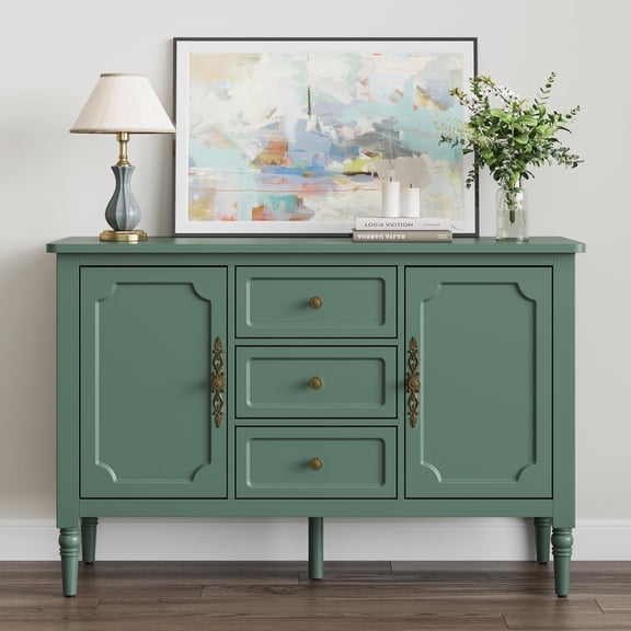 Heynemo 47'' Green Sideboard Buffet Cabinet, Wood Storage Credenza with 2 Doors, 3 Drawers and Adjustable Shelves, Console Cabinet for Entryway, Living Room & Kitchen