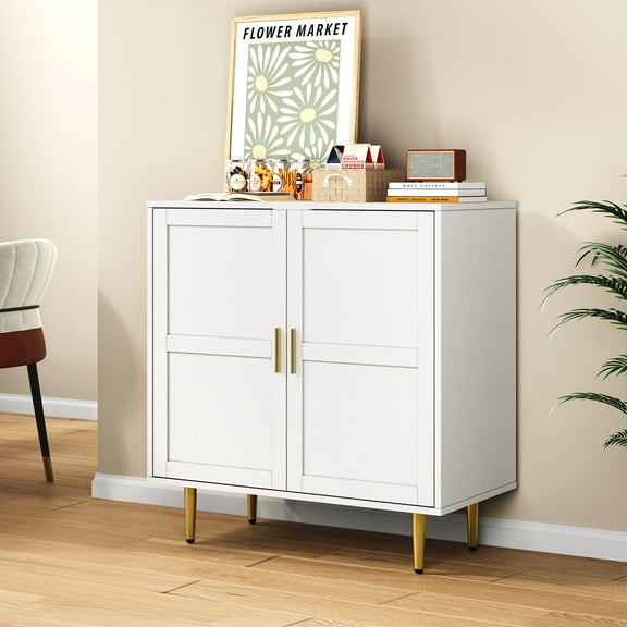 Heynemo Storage Cabinet with 2 Doors, Modern Sideboard Buffet Cabinet with Adjustable Shelves and Gold Handles, Ideal for Living Room, Bedroom, Dining Room, Entryway