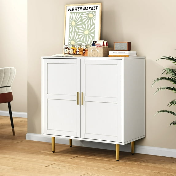 Heynemo Storage Cabinet with 2 Doors, Modern Sideboard Buffet Cabinet with Adjustable Shelves and Gold Handles, Ideal for Living Room, Bedroom, Dining Room, Entryway