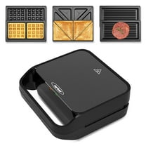 Heynemo Versatile 3-in-1 Waffle Maker & Panini Press, 850W Electric Sandwich Maker with Removable Non-Stick Plates, Tempered Glass Lid, Cool Touch Handle & Easy Cleanup