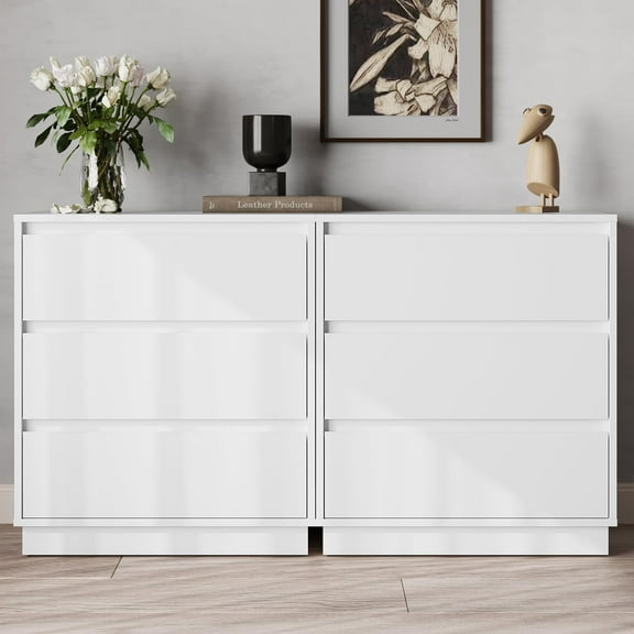 Heynemo Wide Nightstand Set of 2, White Nightstand for Bedroom, Large End Table with 3 Drawers, Bedside Table for Home and Office