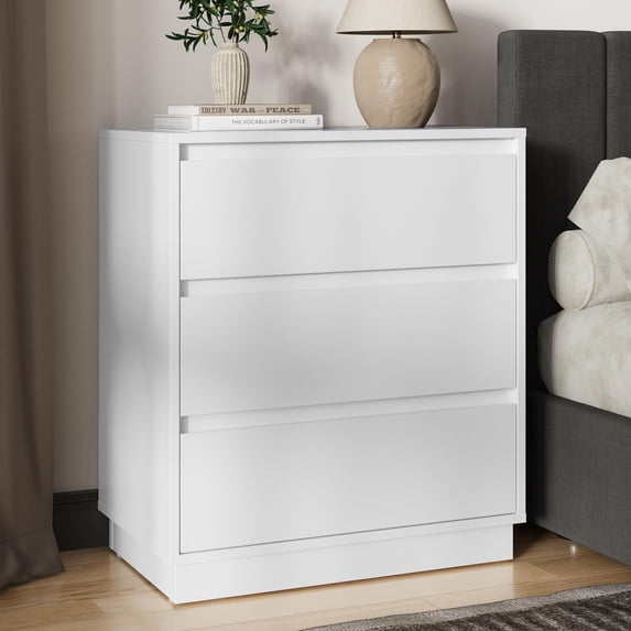 Heynemo Wide Nightstand with 3 Drawers, White Nightstand for Bedroom, Large End Table Bedside Table for Home and Office