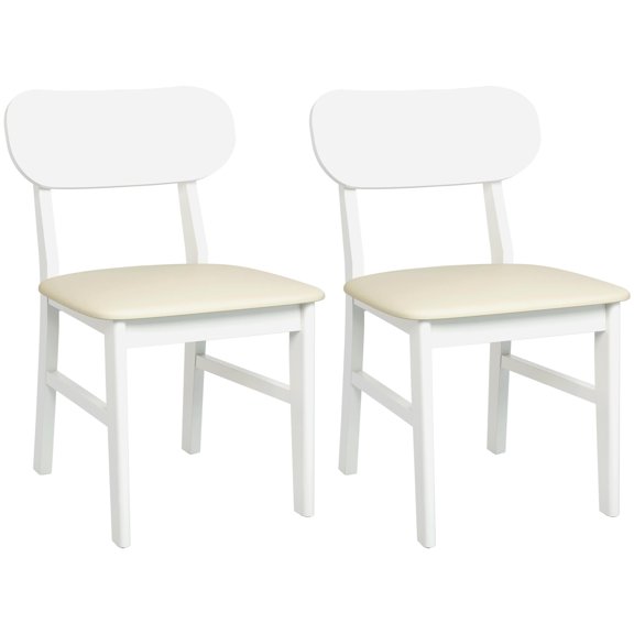 Heynemo Wooden Dining Chairs Set of 2, Modern Dining Chairs with Rubberwood Legs, 350LBS Capacity, Leather Side Seat for Kitchen, Dining Room, Living Room, Home Office, Terrace, Courtyard, White