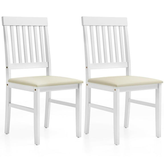 Heynemo Wooden Dining Chairs Set of 2, Modern Dining Chairs with Rubberwood Legs, 350LBS Capacity, Leather Side Seat for Kitchen, Dining Room, Living Room, Home Office, Courtyard, Terrace, White