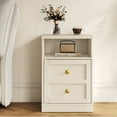 thumbnail image 1 of Heynemo beige Nightstand with Storage Shelf & Door, Faux Drawer Design End Table, Compact Side Table for Bedrooms, Dorm Rooms & Small Spaces, Set of 1, 1 of 11
