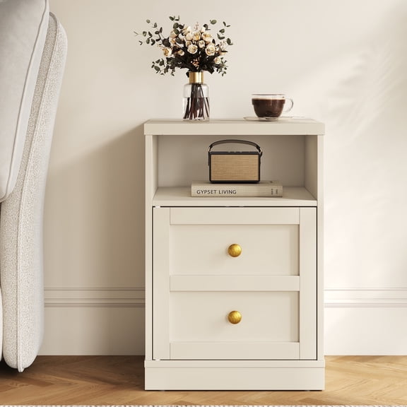 Heynemo beige Nightstand with Storage Shelf & Door, Faux Drawer Design End Table, Compact Side Table for Bedrooms, Dorm Rooms & Small Spaces, Set of 1