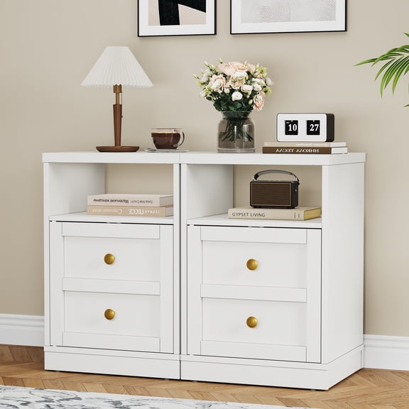 Heynemo white Nightstand with Storage Shelf & Door, Faux Drawer Design End Table, Compact Side Table for Bedrooms, Dorm Rooms & Small Spaces, Set of 2