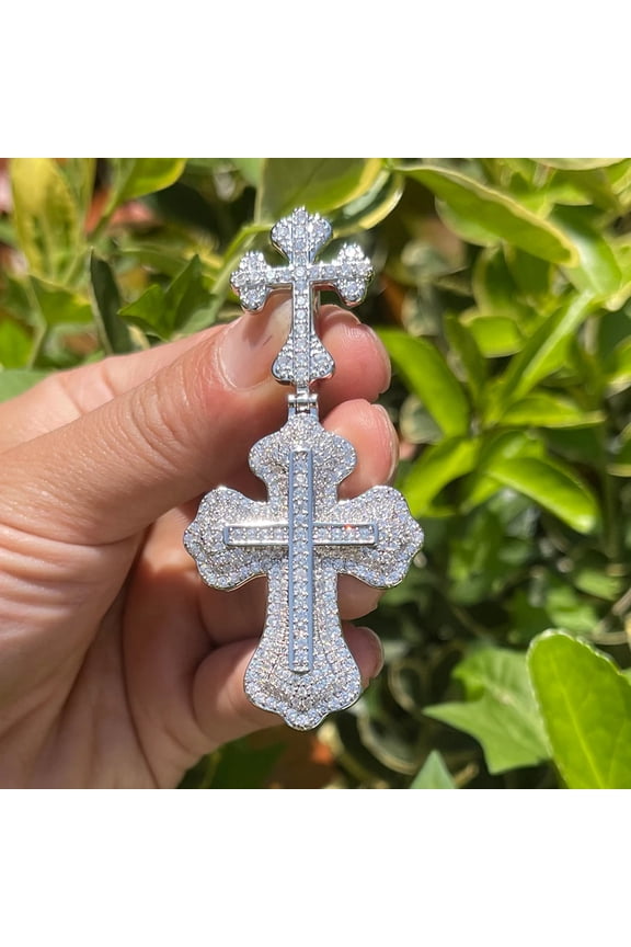 Iced Out Cross Necklace for Men Prong Setting Pendant Charms Real Copper Hip Hop Jewelry