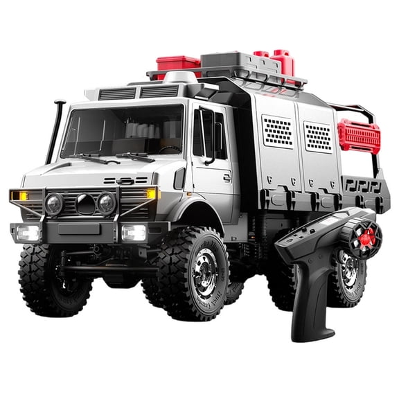 Heysaber 1/18 Scale 6WD RC Crawler Truck with Camping Body, Dual-Speed Transmission and 2.4GHz Proportional Control, Silver