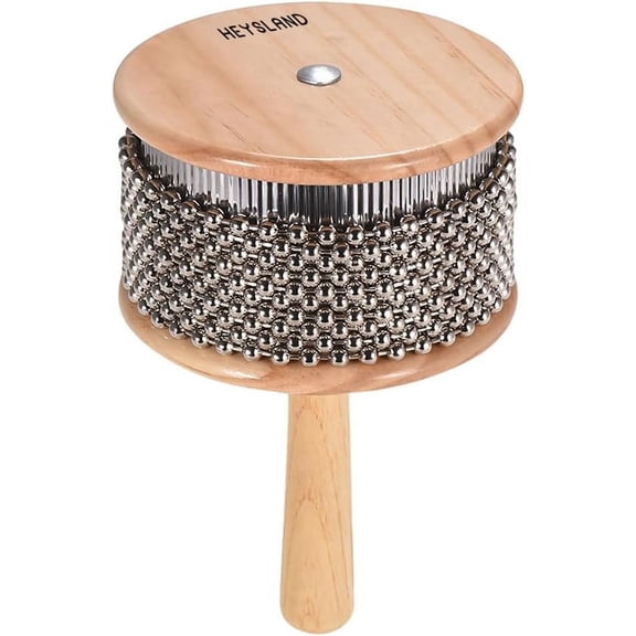 Heysland Wooden Cabasa Percussion Musical Instrument Metal Beaded Chain and Cylinder Pop Hand Shaker for Band Music Education 4.5in HL01B