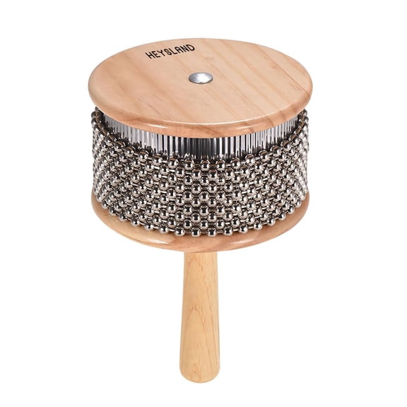 Heysland Wooden Cabasa Percussion Musical Instrument Metal Beaded Chain and Cylinder Pop Hand Shaker for Band Music Education 4.5inch