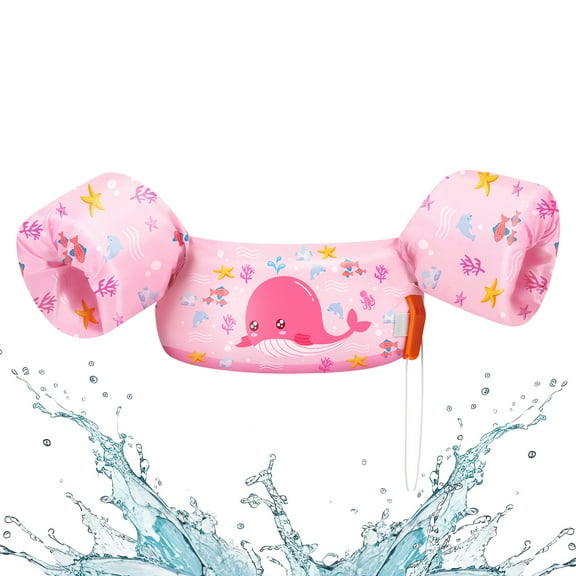 Heysplash Adjustable Strap Secure Buckle Kids Swim Vest, Pink Whale