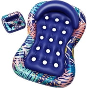 Heysplash Dark Blue Leaf Inflatable Pool Lounge Float with Detachable Cup Holder