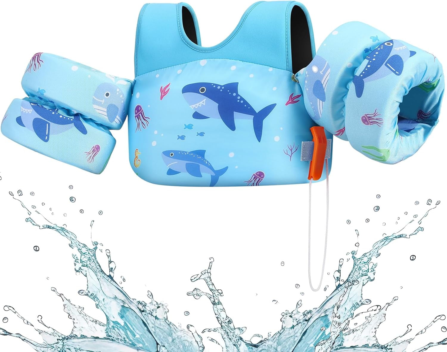  New SwimSchool Swim Trainer Vest – Medium/Large Max 50 Pounds –  Kids Swim Vest with Padded Shoulders – Comfortable Flex-Form-Fit Design  with Adjustable Safety Strap – Blue/Orange