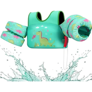 HEY! SPLASH Swim Vest, Kids Swim Vest Water Wings Swim Arm Band with Shoulder Strap and Secure Buckle, Swimming Wings Kids Pool Float Vest for 33-70 lbs Children, Light Green Dinosaur