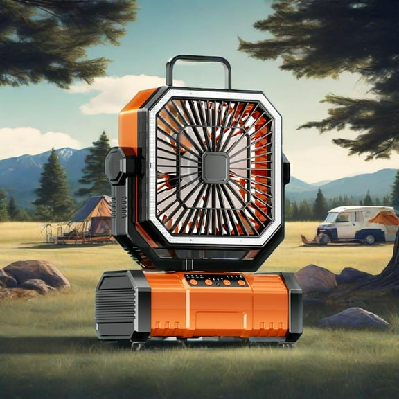 Heystop 20000mAh Portable Fan with Touch Screen, 5-Speed Strong Airflow LED Camping Fan, Ventilador Recargable with Remote for Tent, Camping, Indoor, Travel (Orange)