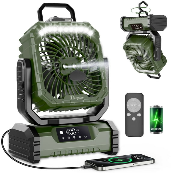 Heystop Camping Fan with LED Lantern, 2000mAh Portable Battery Operated Outdoor Fan, Personal Rechargeable Desk Fan for Travel, Hiking, Fishing, Picnic