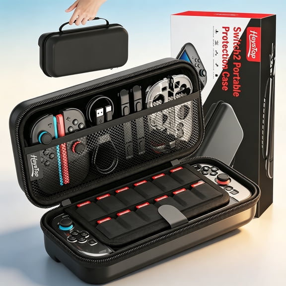 Heystop Carrying Case for Nintendo Switch 2, Hard Eva Protective Travel Storage Bag with Game Card Slots, WaterResistant Shell, Dual Zipper and Reinforced Handle for Outdoor and Road Trip Gaming