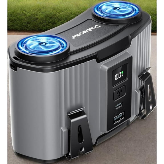 Heystop Portable USB Waist Clip Fan ,15000 mAh Wearable Camping FanStrong Airflow Personal Necklace Cooling Work Clothes Shirt Clip On Fan