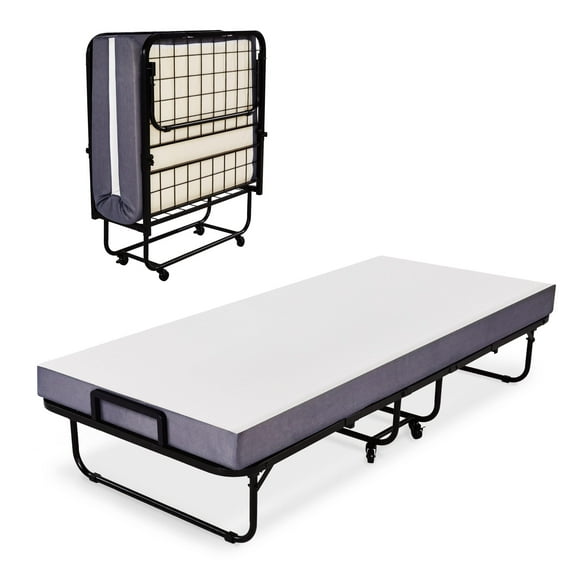 Heyward Folding Bed, Cot Size Memory Foam Mattress with Bed Frame, White