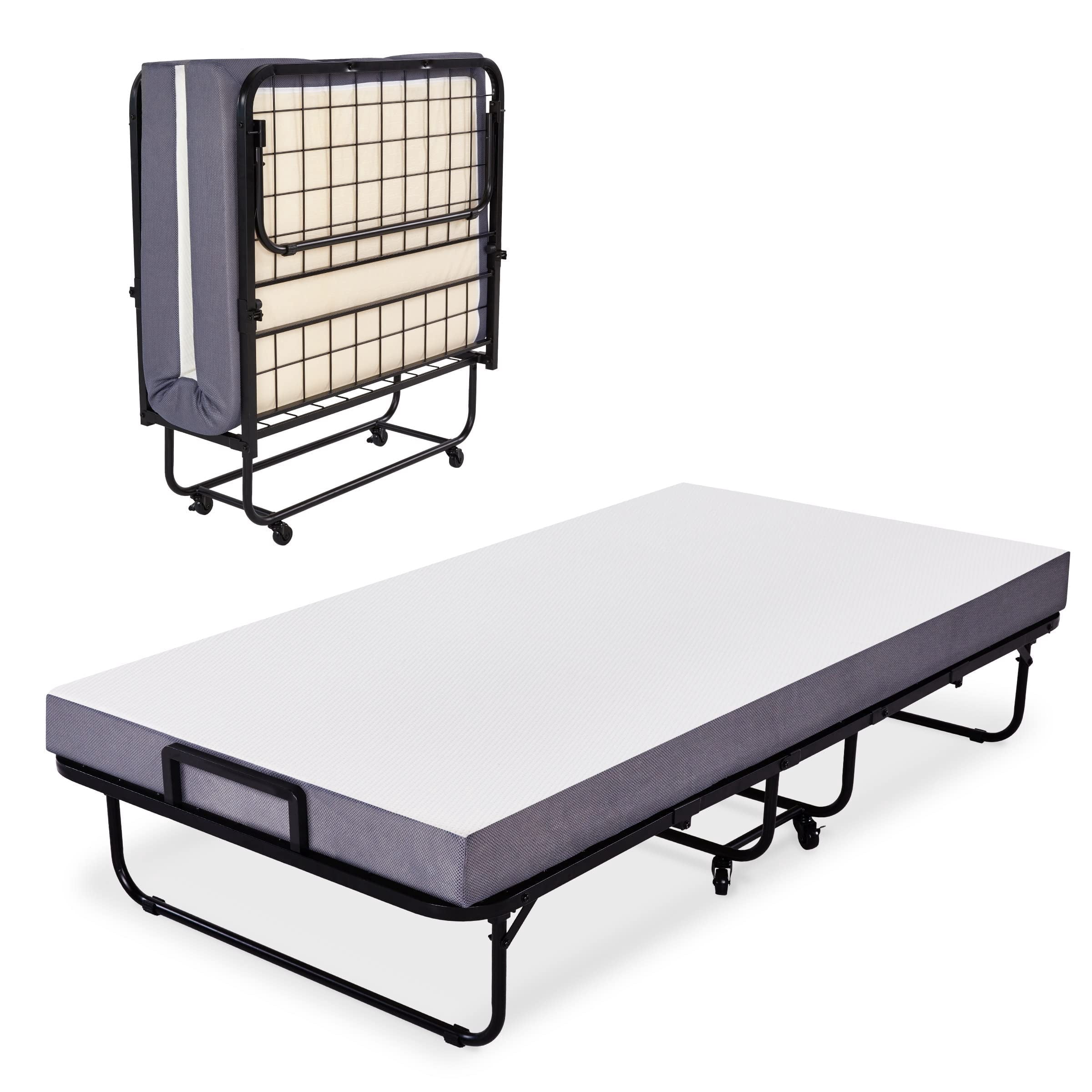 Heyward Folding Bed, Machine Washable Twin Size Memory Foam Mattress W/Bed Frame