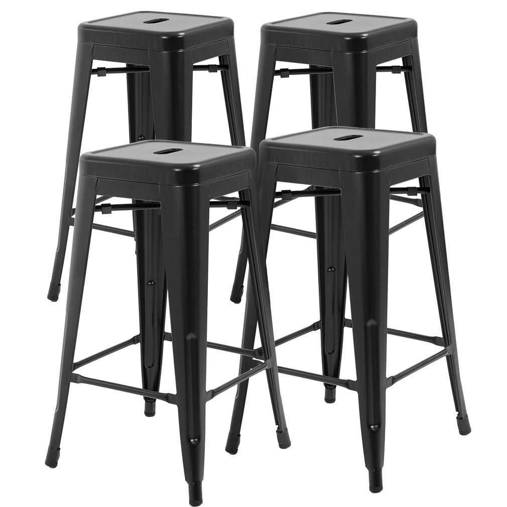 Heywoo Metal Bar Stools Set of 4 Counter Height Bar Stools 30 Inches Industrial Bar Chairs Patio Stool Stackable Backless Stool Indoor Outdoor Metal Kitchen Stools Bar Chairs (Black, 30")