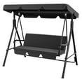 thumbnail image 1 of Heywoo Patio Swings Outdoor, 3-Seat Glider Porch Bench with Removable Cushion and Adjustable Shade, Swing Chairs for Garden, Poolside&Backyard, Black, 1 of 8