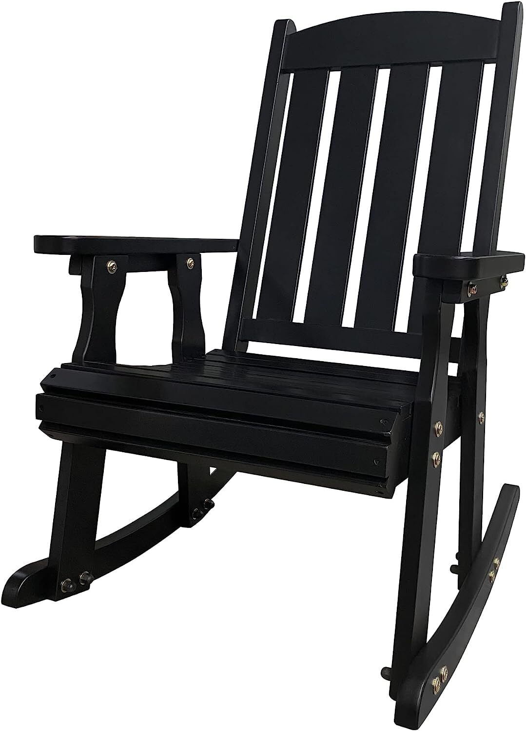 Heywoo Wooden Patio Rocking Chair with Comfortable Backrest Inclination ...