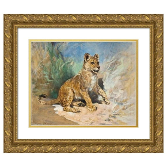 Heywood Hardy 18x15 Gold Ornate Wood Frame and Double Matted Museum Art Print Titled - A Lion Cub (1877)