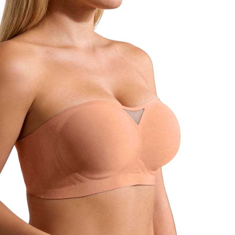 tube bra for backless dress Hezhivt Strapless Bandeau Women with Jelly Support, Non-Slip Wireless Push Up Top,Breathable Mesh Support, Women's, Size: XL, Red Black Chiffon Deep Plunge slip back band GIRLS NIGHT OUT Color:Kelly