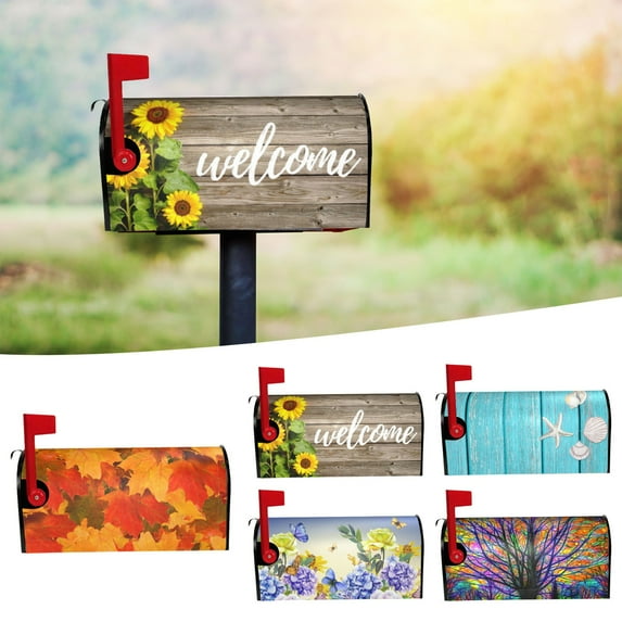Hezzwei Hangs Clearance! Mailbox Covers Standard Size 18" X 21" Flowers Mailbox Wraps Post Letter Box Cover For Holiday Garden Yard Decor