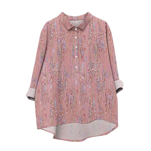 Hfiengba Long Sleeve Tops for Women Floral Printed Long Hem Button down Shirts with Pocket Casual Clothes (L, Red 1)