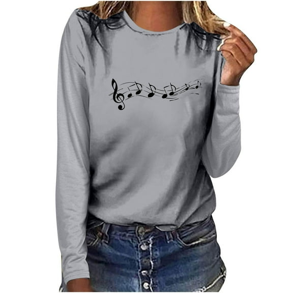 Hfiengba Women's Graphic Tee Casual Loose Fit Crew Neck Long Sleeve Shirts Fashion Printed Tops Soft Clothes (XL, Gray 2)