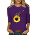thumbnail image 1 of Hfiengba Women's Sunflower Graphic Tee Floral Printed Crew Neck 3/4 Sleeve Shirts Casual Loose Fit Tops (L, Purple), 1 of 5