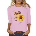 thumbnail image 1 of Hfiengba Women's Sunflower Graphic Tee Floral Printed Crew Neck 3/4 Sleeve Shirts Casual Loose Fit Tops (XL, Pink 1), 1 of 5