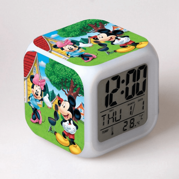 Hfnggwee Digital Alarm Clock for Kids, Cartoon Cartoon Mouse Pattern 7 LED Color Changing Wake Up Clock with Thermometer Function and Night Light, Gift for Boys Girls A93-1502 NZ113-410